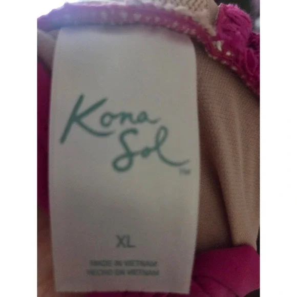 Kona Sol Womens Pink Crochet Trim V-Neck One Piece Swimsuit XL Halter Tie Back - Picture 3 of 7
